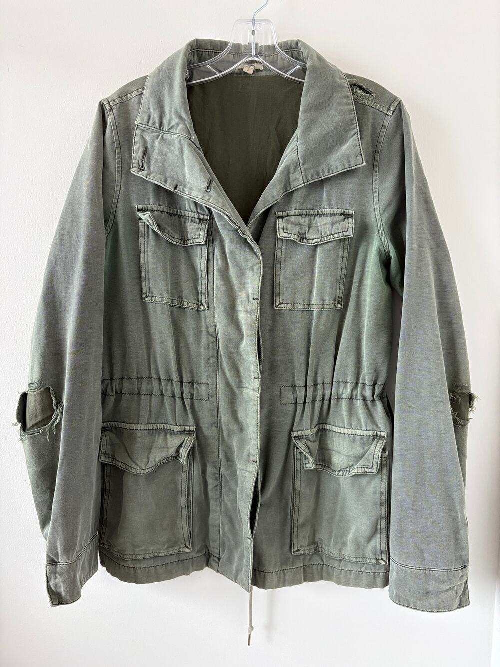 Thrashed Military Adult Jacket M Cotton Anorak Pockets Workwear Holes Frayed